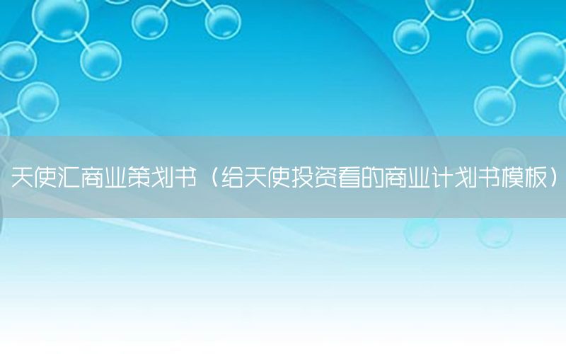 天使汇商业策划书（给天使投资看的商业计划书模板）