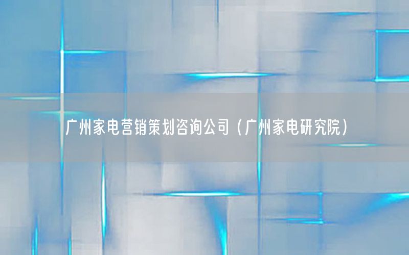广州家电营销策划咨询公司（广州家电研究院）
