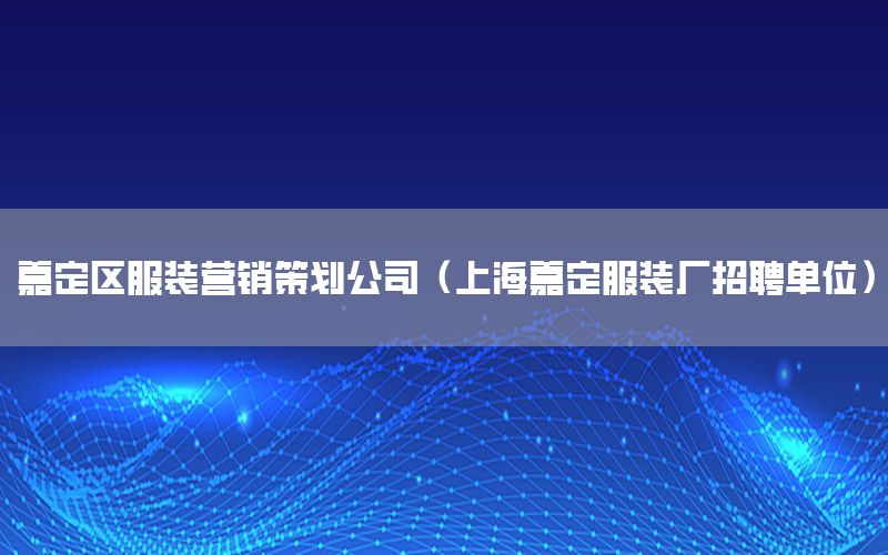 嘉定区服装营销策划公司（上海嘉定服装厂招聘单位）