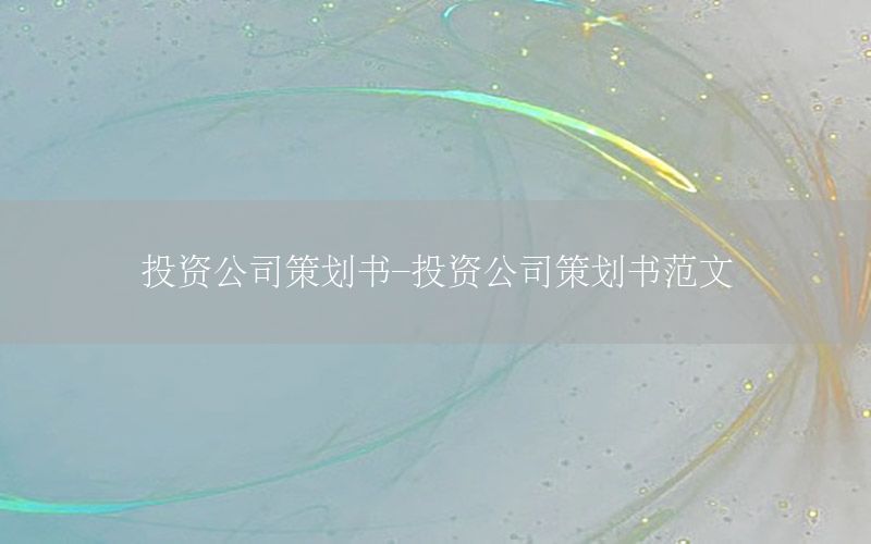 投资公司策划书-投资公司策划书范文