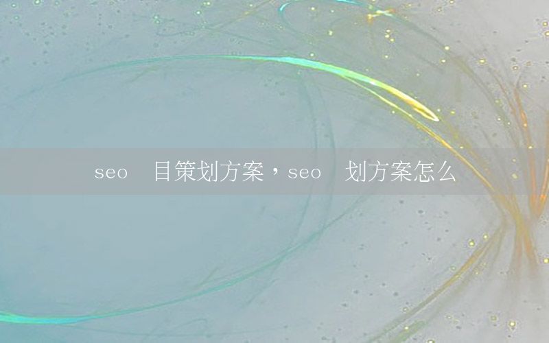 seo项目策划方案，seo计划方案怎么写