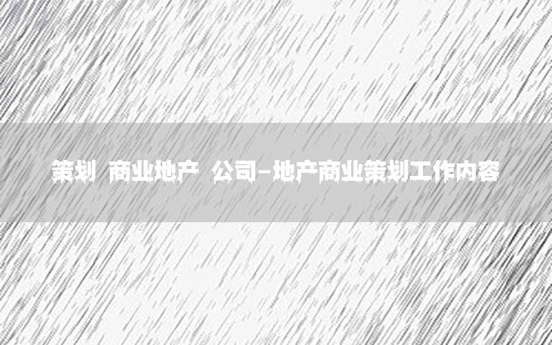 策划 商业地产 公司-地产商业策划工作内容