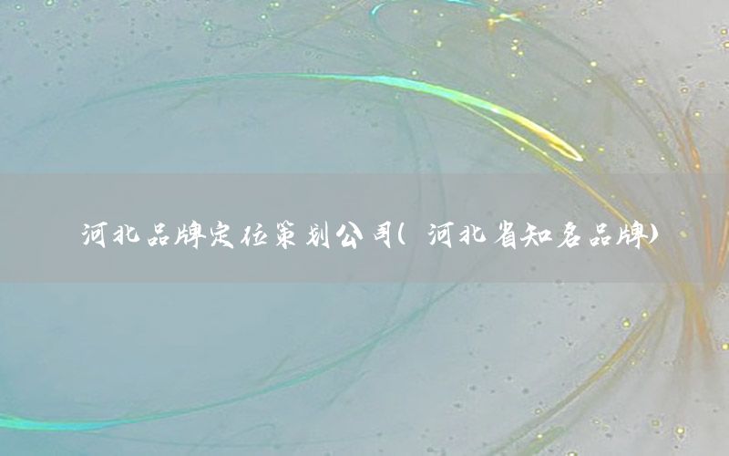 河北品牌定位策划公司（河北省知名品牌）