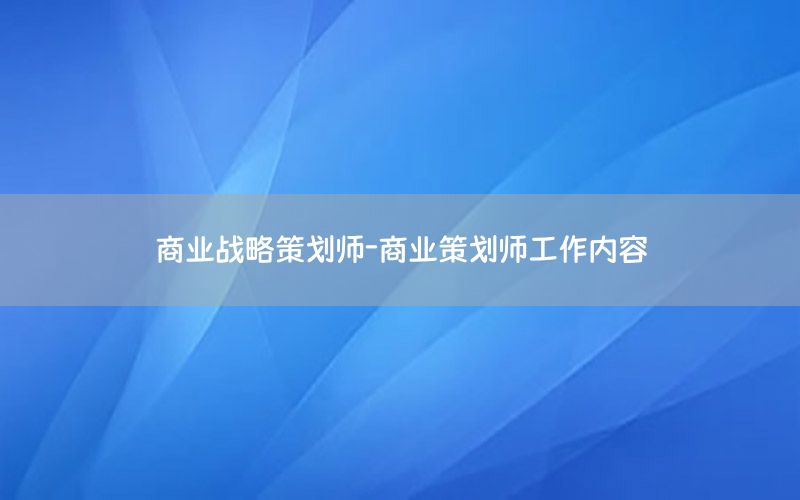 商业战略策划师-商业策划师工作内容