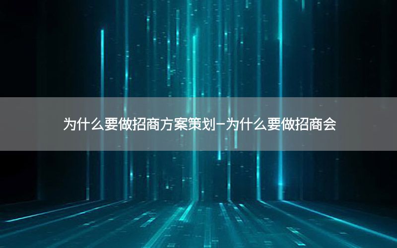 为什么要做招商方案策划-为什么要做招商会
