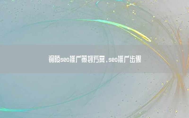 铜陵seo推广策划方案，seo推广步骤