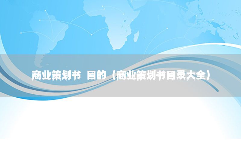 商业策划书 目的（商业策划书目录大全）