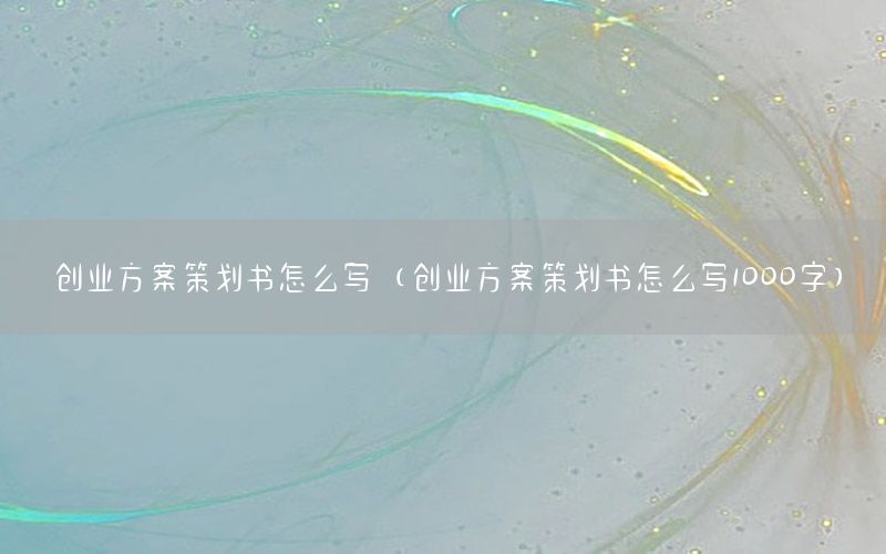创业方案策划书怎么写（创业方案策划书怎么写1000字）
