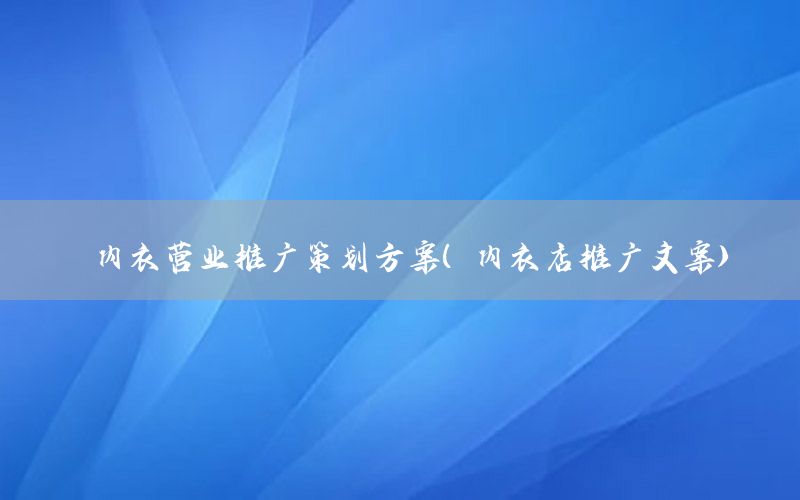 内衣营业推广策划方案（内衣店推广文案）
