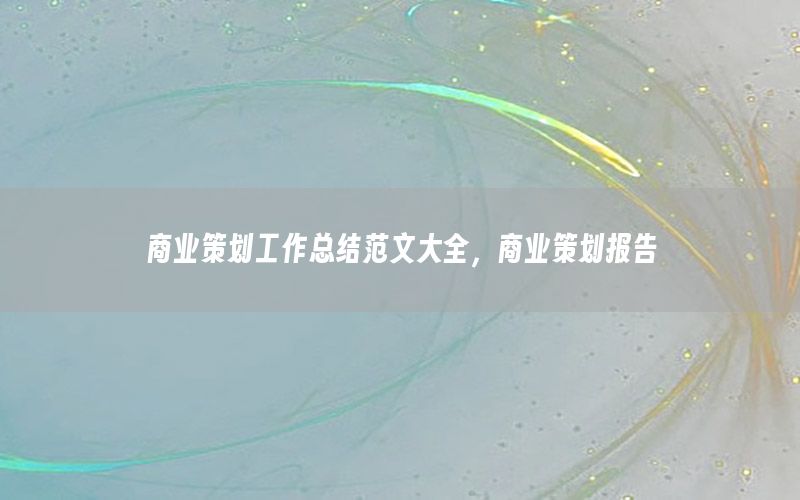 商业策划工作总结范文大全，商业策划报告