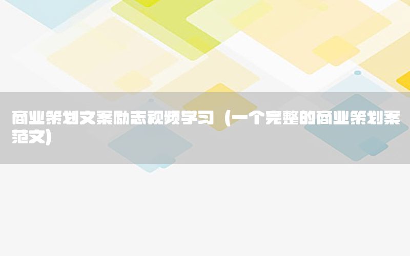 商业策划文案励志视频学习（一个完整的商业策划案范文）