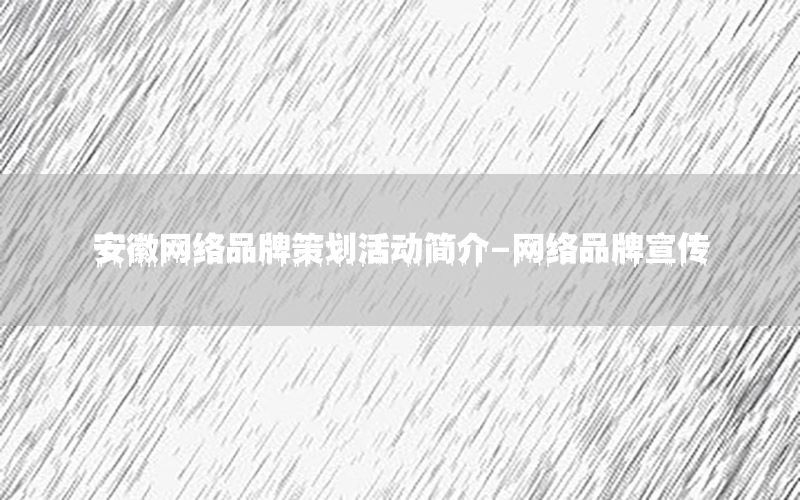 安徽网络品牌策划活动简介-网络品牌宣传