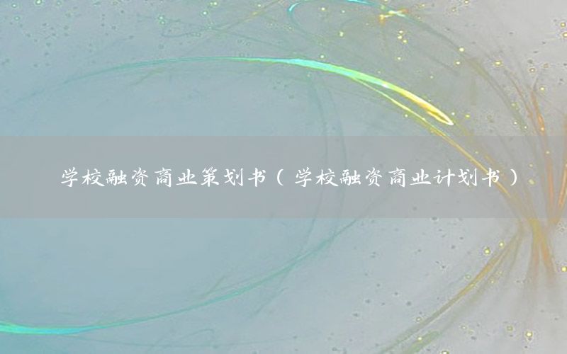 学校融资商业策划书（学校融资商业计划书）