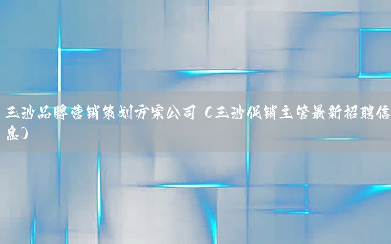 三沙品牌营销策划方案公司（三沙促销主管最新招聘信息）