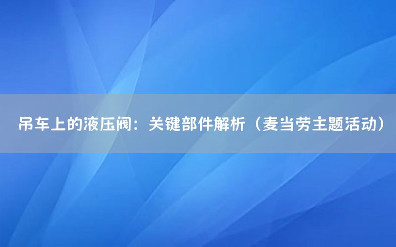 吊车上的液压阀：关键部件解析（麦当劳主题活动）