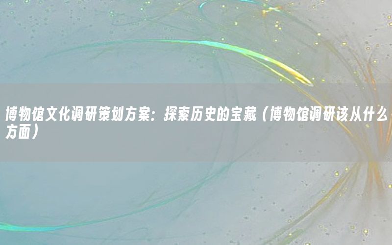 博物馆文化调研策划方案：探索历史的宝藏（博物馆调研该从什么方面）
