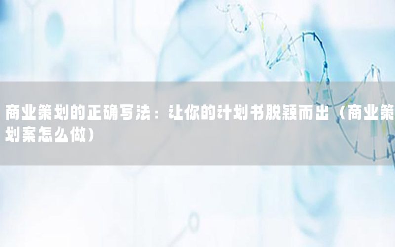 商业策划的正确写法：让你的计划书脱颖而出（商业策划案怎么做）