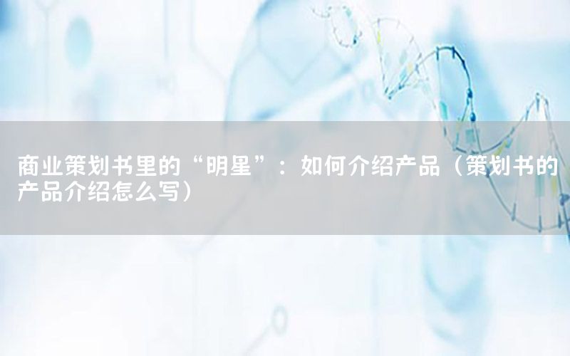 商业策划书里的“明星”：如何介绍产品（策划书的产品介绍怎么写）