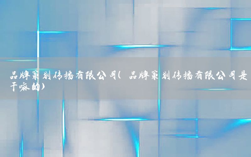品牌策划传播有限公司（品牌策划传播有限公司是干嘛的）